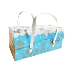 Clearance Cerf Dellier Boîte à bûche à poignées kraft décor glacé 35 x 11 x 11 cm