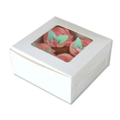 Discount Cerf Dellier Boîte 4 cupcakes blanche 16 x 16 cm