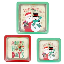 Cerf Dellier Boîtes à biscuits de Noël carrés x 3 motifs assortis