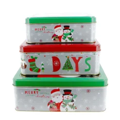 Cerf Dellier Boîtes à biscuits de Noël carrés x 3 motifs assortis