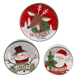 Cerf Dellier Boîtes à biscuits de Noël rondes x 3 motifs assortis