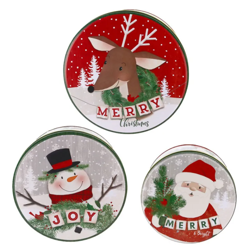 Cerf Dellier Boîtes à biscuits de Noël rondes x 3 motifs assortis