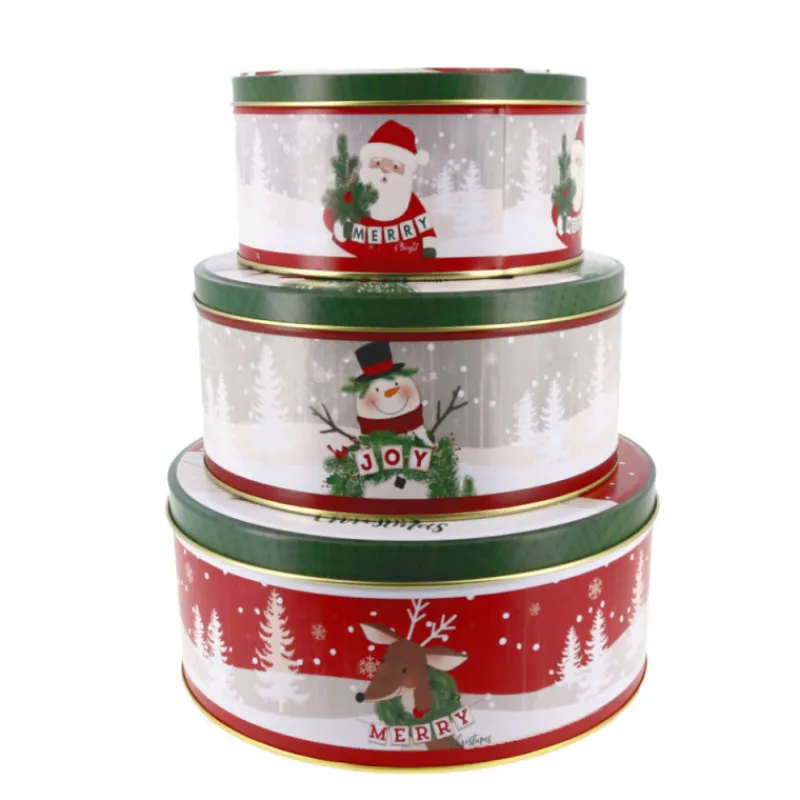 Cerf Dellier Boîtes à biscuits de Noël rondes x 3 motifs assortis