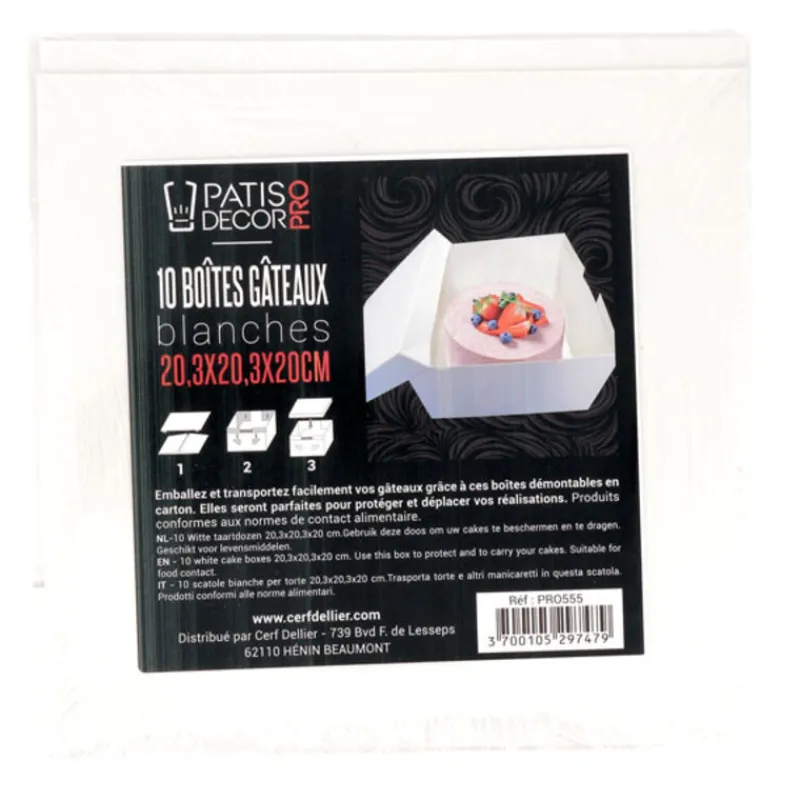 Online Cerf Dellier Boîtes pâtissières blanches 20x20 cm Hauteur 20 cm (x 10)