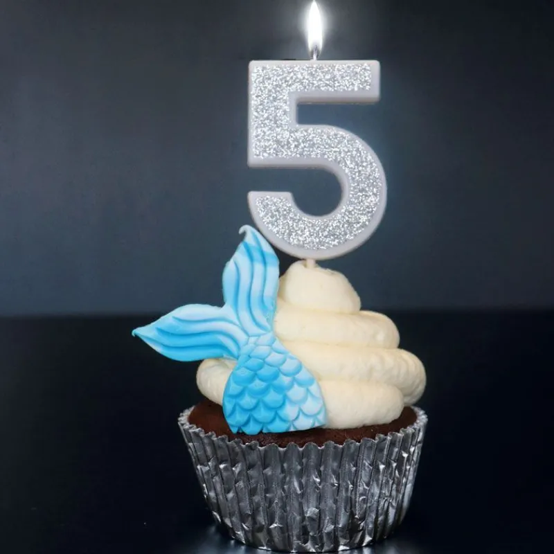 New Cerf Dellier Bougie argentée pailletée chiffre 5