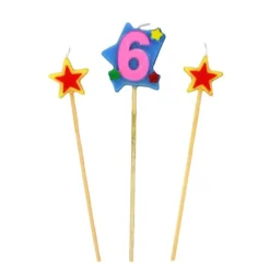 Cerf Dellier Bougies chiffre 6 et étoiles sur piques