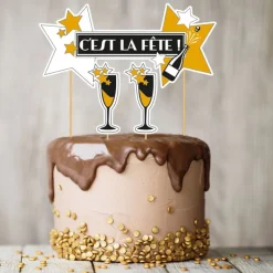 Cerf Dellier Cake topper assortis thème Festif "C'est la fête"