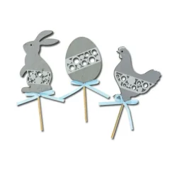 New Cerf Dellier Cake toppers Pâques gris (x3)