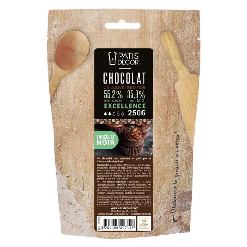 Best Cerf Dellier Chocolat de Couverture Noir Excellence pistoles 55 % 250 g