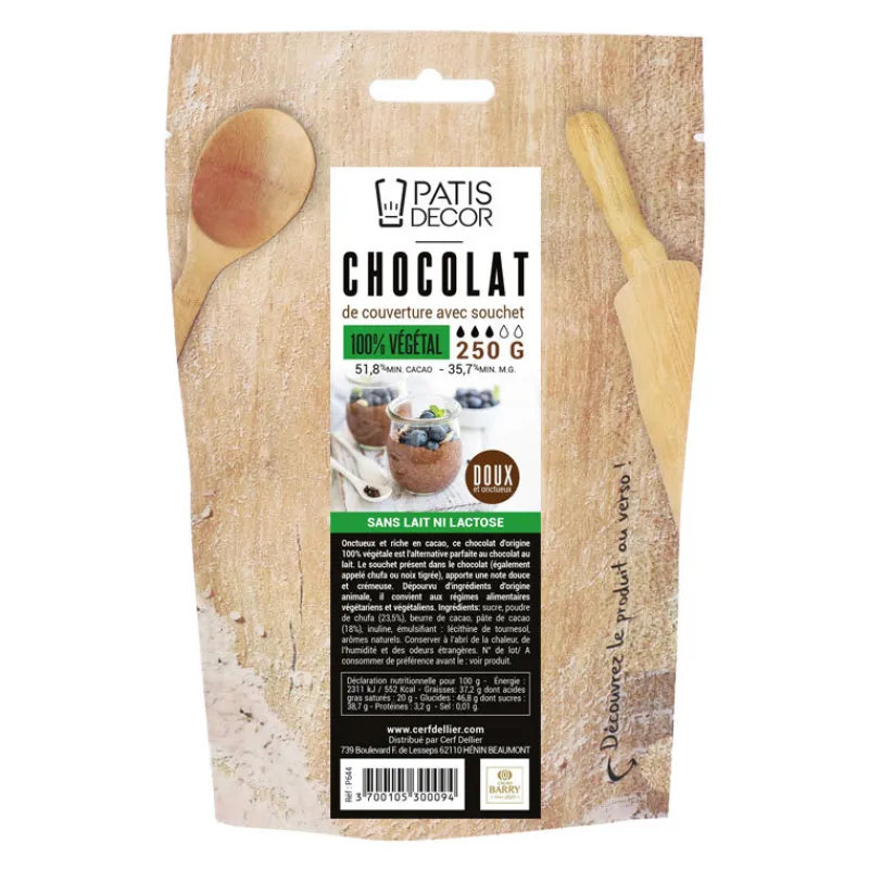 Discount Cerf Dellier Chocolat de couverture végétal doux Patisdécor 250 g