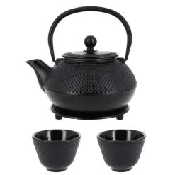 Hot Cerf Dellier Coffret théière + tasses à points en fer noir - 900 ml