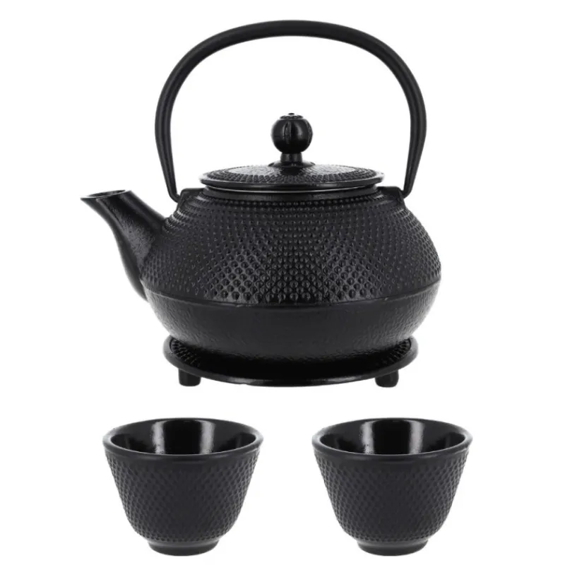 Hot Cerf Dellier Coffret théière + tasses à points en fer noir - 900 ml