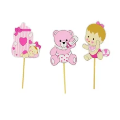 Sale Cerf Dellier Cupcake Toppers Bébé fille en bois (x3)
