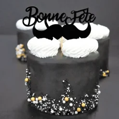 Hot Cerf Dellier Cupcake Toppers Moustache "Bonne Fête" (x 2)