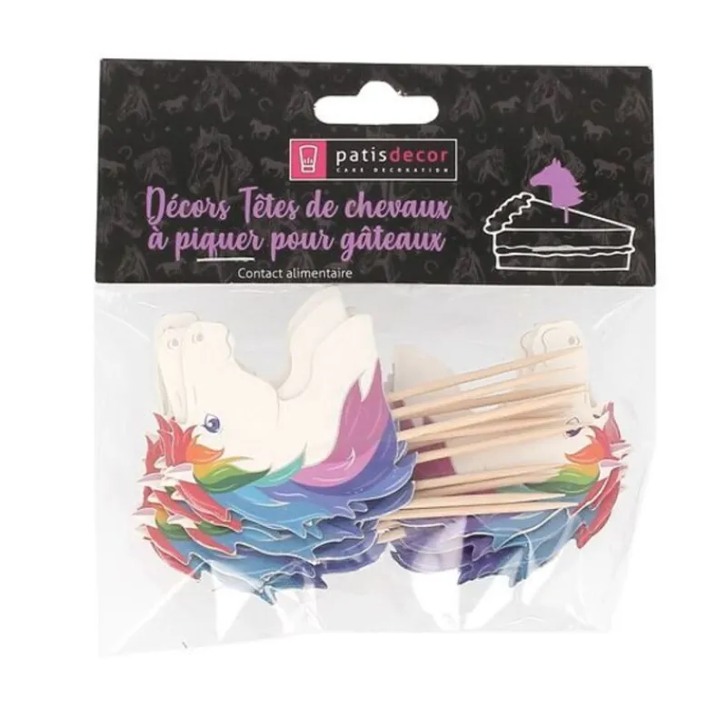 New Cerf Dellier Cupcake Toppers Têtes de chevaux arc-en-ciel (x 20)