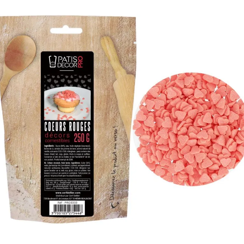 New Cerf Dellier Décors Coeurs rouges comestibles 250 g
