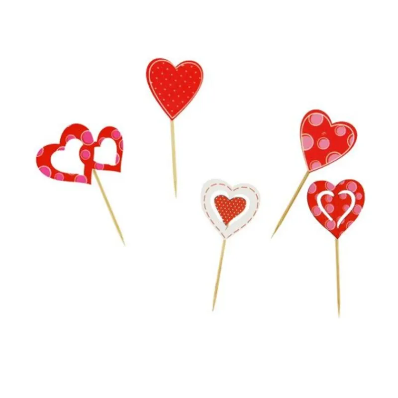 New Cerf Dellier Décors coeurs sur pique en bois (x50)