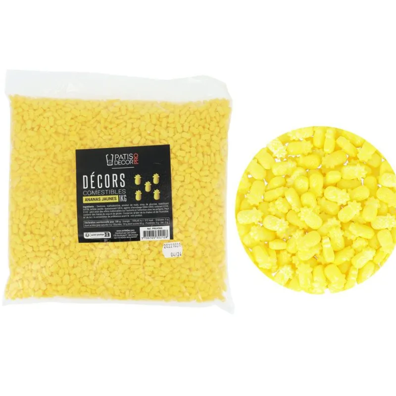 Hot Cerf Dellier Décors comestibles ananas jaunes 1 kg