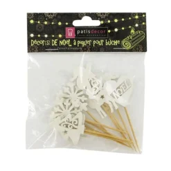 New Cerf Dellier Décors de Noël en bois vintage pailleté (x10)