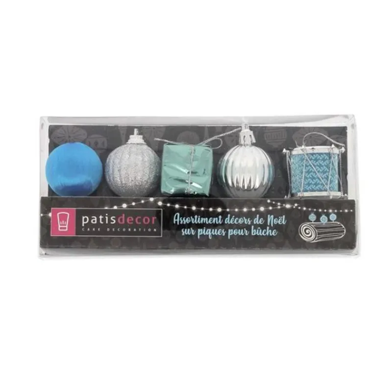 Hot Cerf Dellier Décors de Noël sur pique assortis bleus (x5)