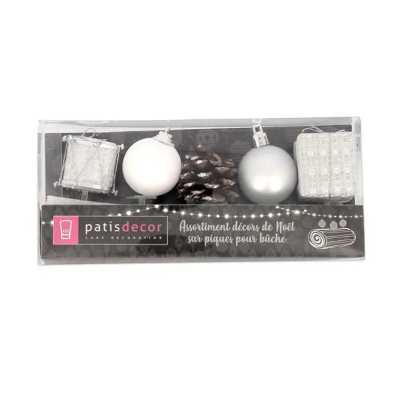 New Cerf Dellier Décors de Noël sur pique assortis argent (x 5)