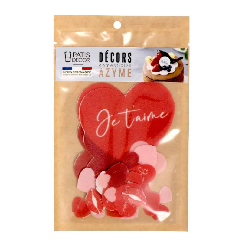 New Cerf Dellier Décors en azyme assortis thème St Valentin "Je t'aime"
