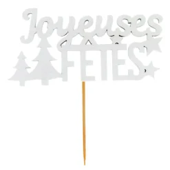 Best Cerf Dellier Décors sur pique "Joyeuses Fêtes" blancs (x2)