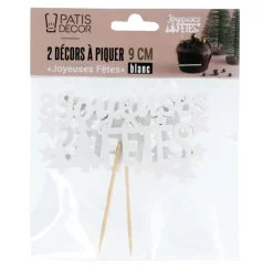 Best Cerf Dellier Décors sur pique "Joyeuses Fêtes" blancs (x2)