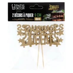 Best Cerf Dellier Décors sur pique "Joyeuses Fêtes" dorés (x2)