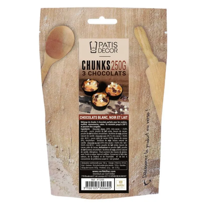 Hot Cerf Dellier Mélange de chunks aux 3 chocolats 250 g