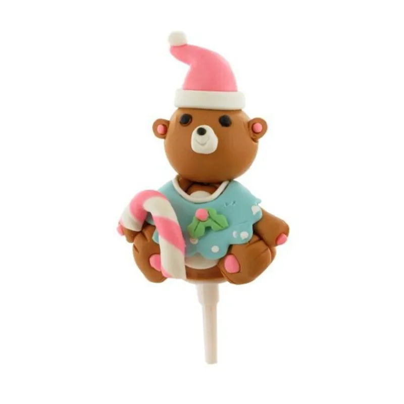 New Cerf Dellier Ourson bleu de Noël résine sur pique