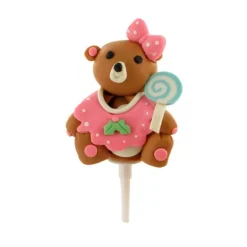 Outlet Cerf Dellier Ourson rose de Noël résine sur pique