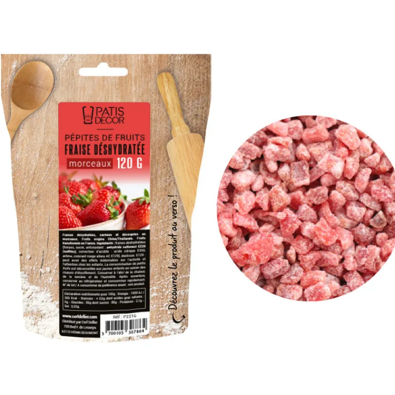 Sale Cerf Dellier Pépites de fruits fraise déshydratée morceaux 120 g