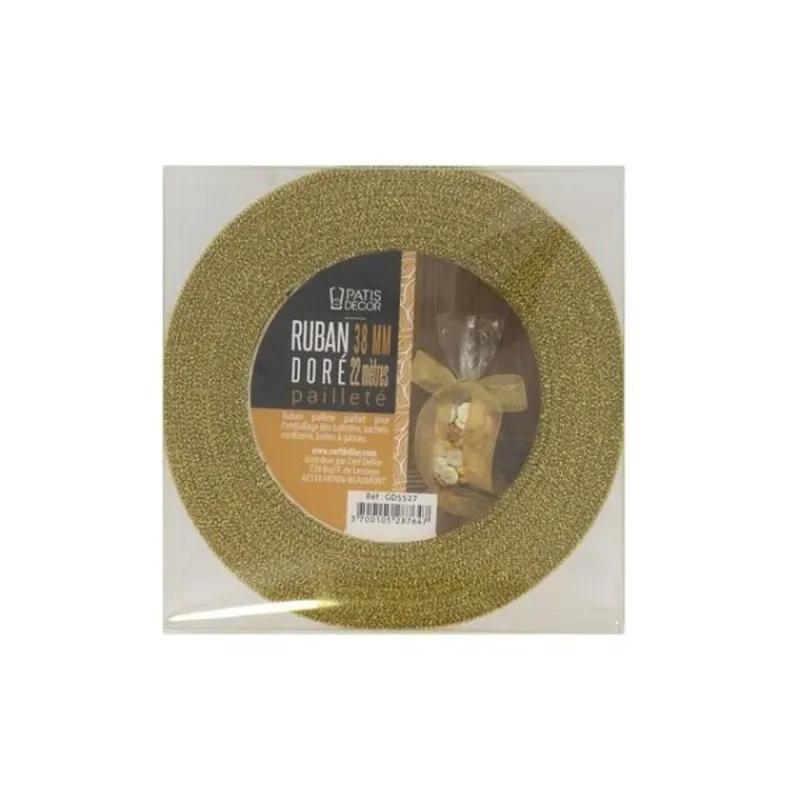 Sale Cerf Dellier Ruban doré pailleté 38 mm (22 m)